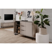 Buffet - ARONA 01B - Beige / Noir - 2 portes, 3 tiroirs - 135 x 90 x 3