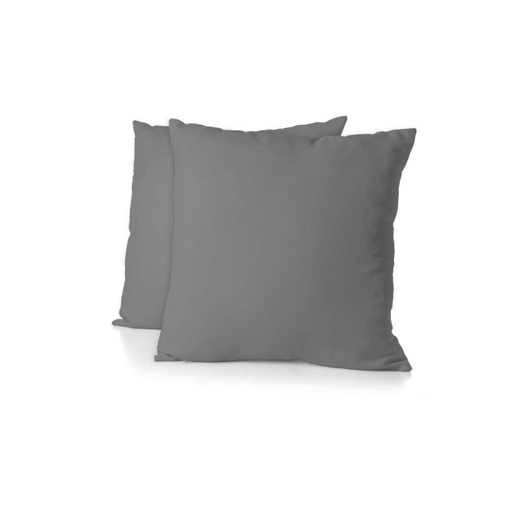 Lot de 2 taies d'oreiller - HOME LINGE PASSION - 63 x 63 cm - Gris ant