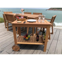 Desserte de jardin a roulettes en bois d'eucalyptus FSC - 93 x 49 x 74