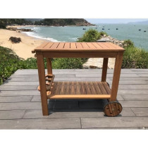 Desserte de jardin a roulettes en bois d'eucalyptus FSC - 93 x 49 x 74