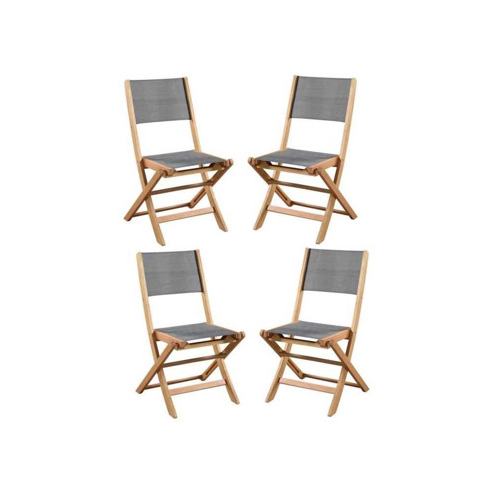 Lot de 4 chaises de jardin en bois d'acacia FSC et assise textilene -
