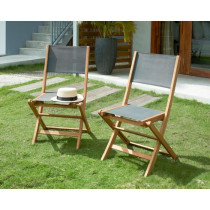 Lot de 4 chaises de jardin en bois d'acacia FSC et assise textilene -