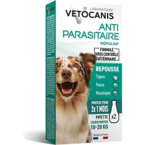 VETOCANIS 2 Pipettes anti-puces et anti-tiques - Pour chien 10-20 kg -