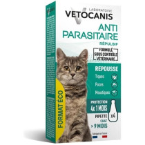 VETOCANIS 4 Pipettes Anti-puces et anti-tiques - Pour Chat - 4x 1 mois