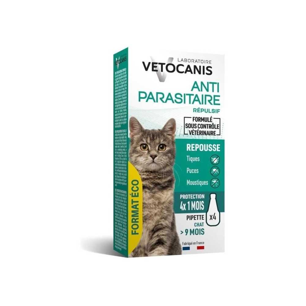 VETOCANIS 4 Pipettes Anti-puces et anti-tiques - Pour Chat - 4x 1 mois