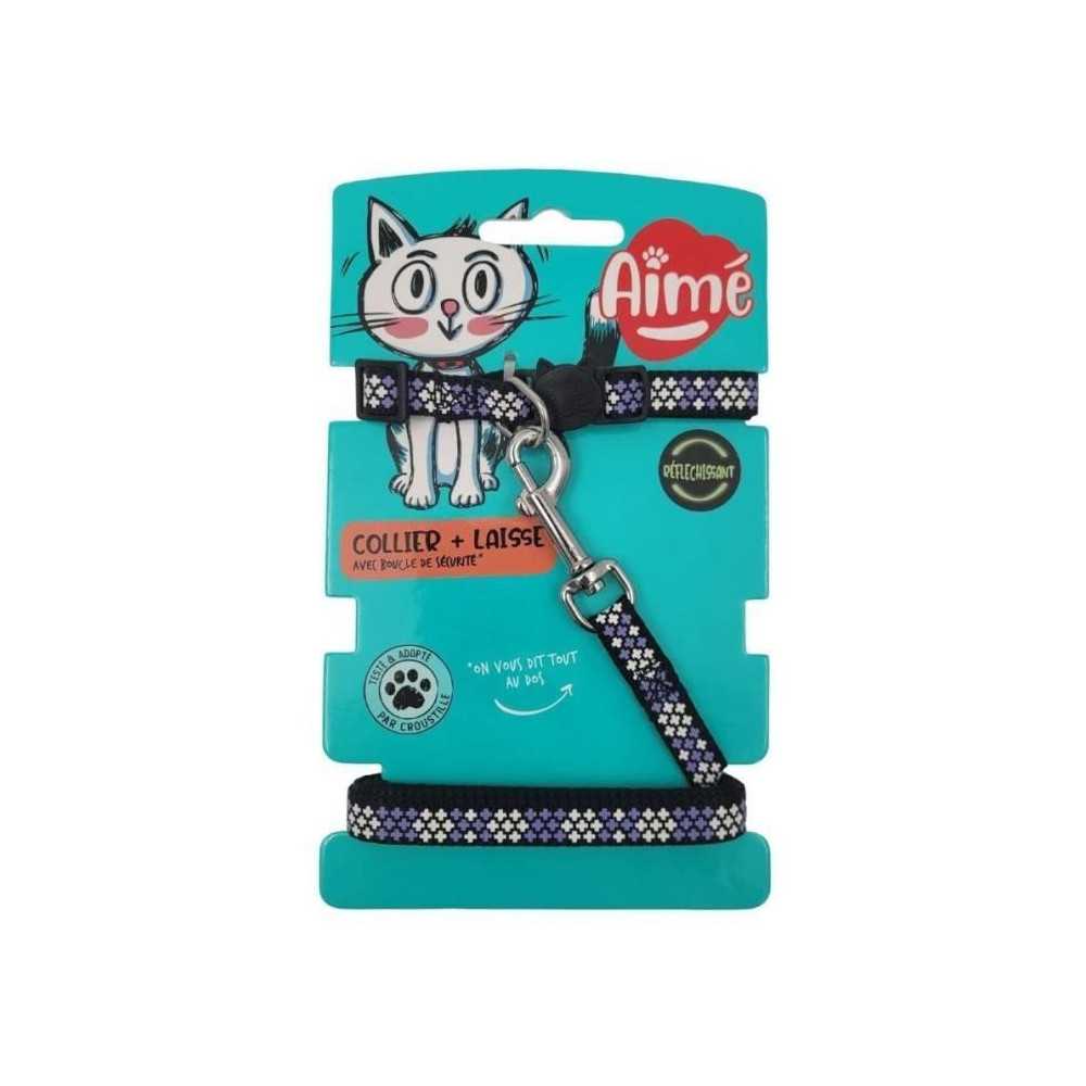 Kit collier & Laisse - AIMÉ - Reflechissant Violet pour Chat