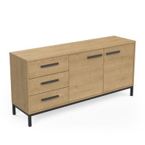 Enfilade 2 portes / 3 tiroirs - CRAFT - Chene Hamilton / Noir - 152 x