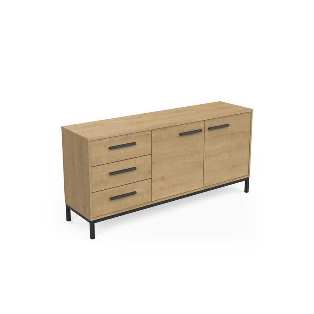 Enfilade 2 portes / 3 tiroirs - CRAFT - Chene Hamilton / Noir - 152 x