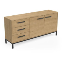 Enfilade 2 portes / 3 tiroirs - CRAFT - Chene Hamilton / Noir - 152 x