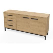 Enfilade 2 portes / 3 tiroirs - CRAFT - Chene Hamilton / Noir - 152 x