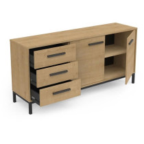 Enfilade 2 portes / 3 tiroirs - CRAFT - Chene Hamilton / Noir - 152 x