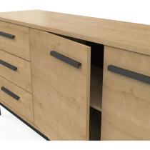Enfilade 2 portes / 3 tiroirs - CRAFT - Chene Hamilton / Noir - 152 x