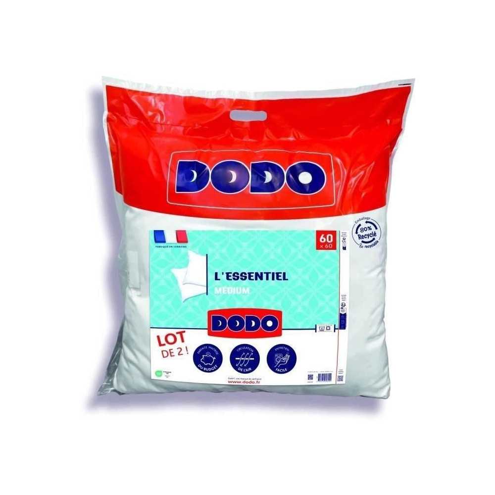 DODO Lot de 2 Oreillers Médium - L'ESSENTIEL - 60x60 cm - 100% Polyes