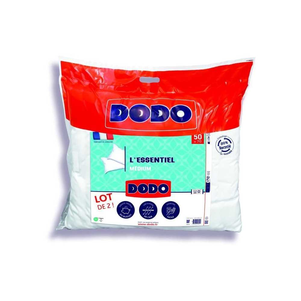DODO Lot de 2 Oreillers Médium - L'ESSENTIEL - 50x70 cm - 100% Polyes