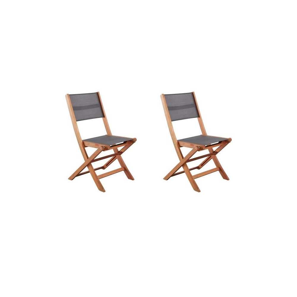 Lot de 2 chaises de jardin en bois d'acacia FSC et assise textilene -