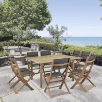 Lot de 2 chaises de jardin en bois d'acacia FSC et assise textilene -