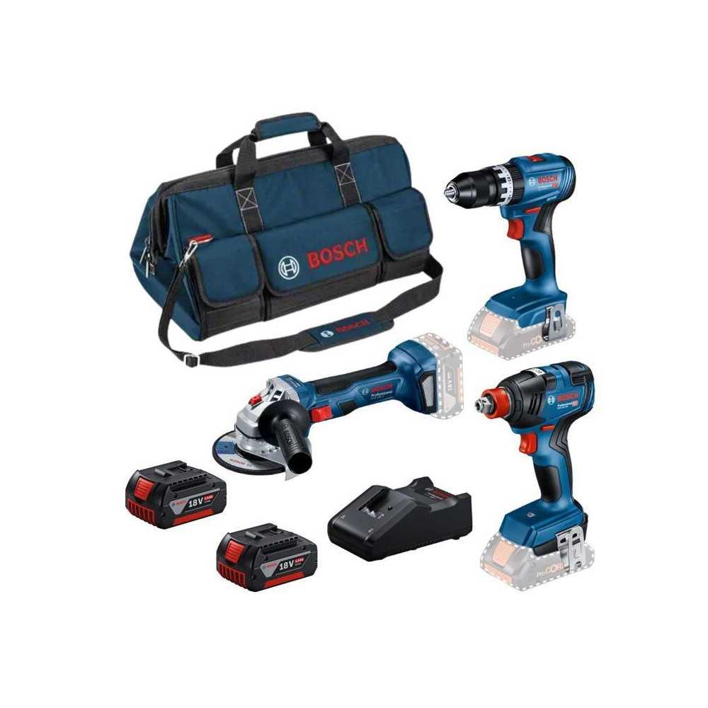 Pack 3 Outils 18V GSB/GDX/GWS -BOSCH - avec 2 batteries 5.5AH - charge
