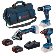 Pack 3 Outils 18V GSB/GDX/GWS -BOSCH - avec 2 batteries 5.5AH - charge