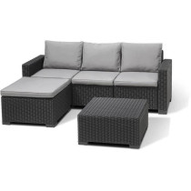 Salon de jardin en résine imitation rotin tressé - Gris graphite - A