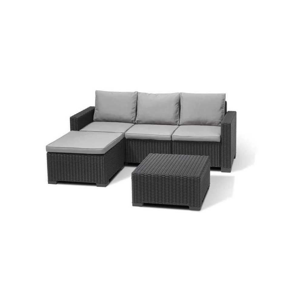 Salon de jardin en résine imitation rotin tressé - Gris graphite - A