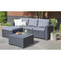 Salon de jardin en résine imitation rotin tressé - Gris graphite - A