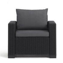 Salon de jardin en résine imitation rotin tressé - Gris graphite - A