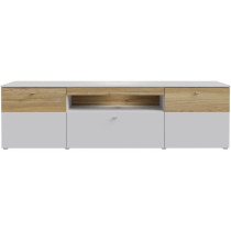 Meuble TV - COMO - 2 portes - Gris / Chene - 209,8 x 52 x 59,3 cm