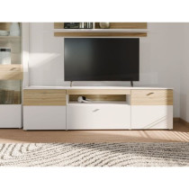 Meuble TV - COMO - 2 portes - Gris / Chene - 209,8 x 52 x 59,3 cm