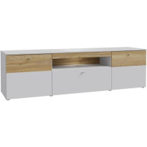 Meuble TV - COMO - 2 portes - Gris / Chene - 209,8 x 52 x 59,3 cm