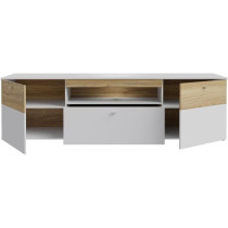 Meuble TV - COMO - 2 portes - Gris / Chene - 209,8 x 52 x 59,3 cm