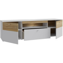 Meuble TV - COMO - 2 portes - Gris / Chene - 209,8 x 52 x 59,3 cm