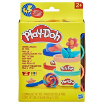 Play-Doh Pack de 12 L'imagination en fete, autocollants et pots de pâ