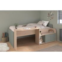 Lit combiné enfant 90x190/200 cm JADE - Chene / Vert céladon - Burea
