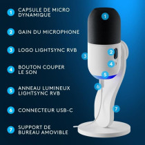 Microphone Logitech G Yeti GX gaming RVB dynamique avec LIGHTSYNC pour