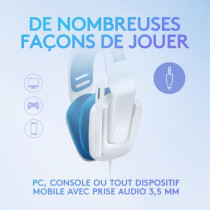 Casque gamer - Filaire - Logitech G - G335 - Léger - Blanc