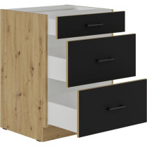 MODENA - Meuble bas casserolier - 3 tiroirs - 60 cm - Chene artisan /
