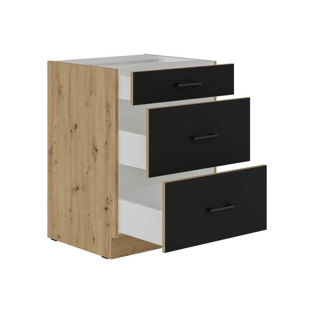 MODENA - Meuble bas casserolier - 3 tiroirs - 60 cm - Chene artisan /