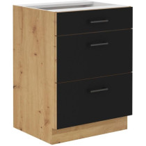 MODENA - Meuble bas casserolier - 3 tiroirs - 60 cm - Chene artisan /