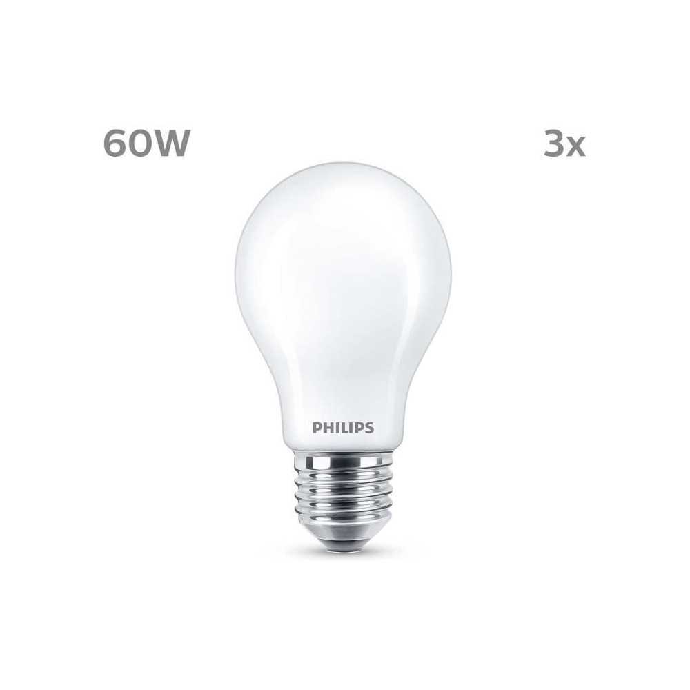 Ampoule LED - PHILIPS - Classic - 60 W - A60 E27 - Blanc chaud - Non d