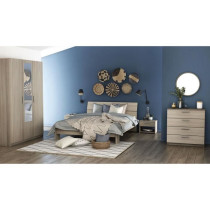 DEMEYERE PRICY Lit 140 x 190/200 cm - Décor Chene shannon - L 145 x P