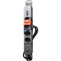 Multiprise - QUARX - 4 prises - Avec 3 ports USB, câble 3m