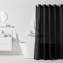 Rideau de douche gauffré - Black - Polyester - 180 x 200 cm - 12 croc