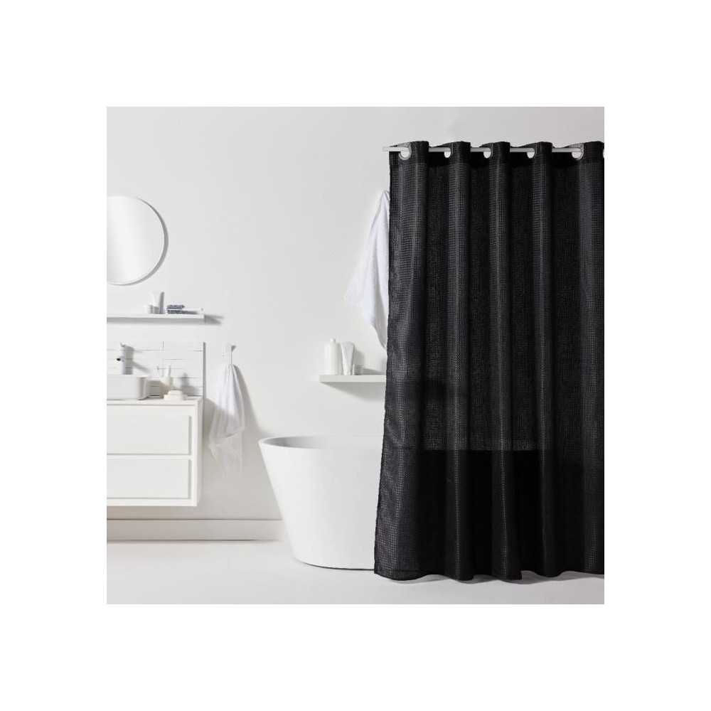 Rideau de douche gauffré - Black - Polyester - 180 x 200 cm - 12 croc