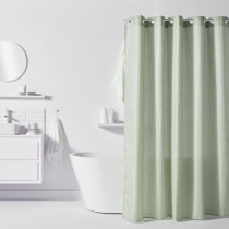 Rideau de douche gauffré - Green - Polyester - 180 x 200 cm - 12 croc