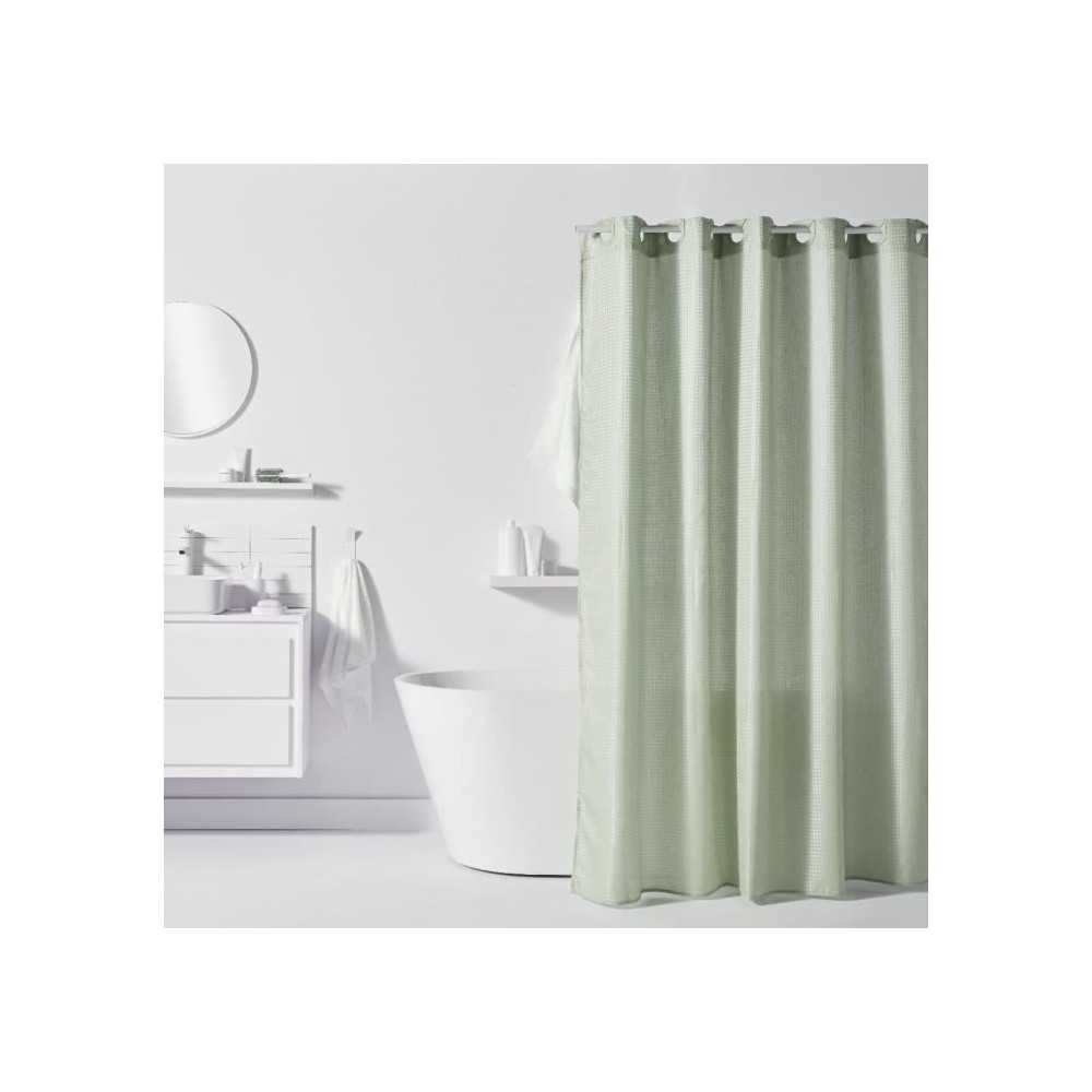 Rideau de douche gauffré - Green - Polyester - 180 x 200 cm - 12 croc