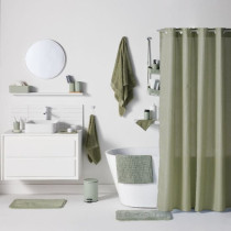 Rideau de douche gauffré - Green - Polyester - 180 x 200 cm - 12 croc