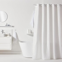 Rideau de douche gauffré - White - Polyester - 180 x 200 cm - 12 croc