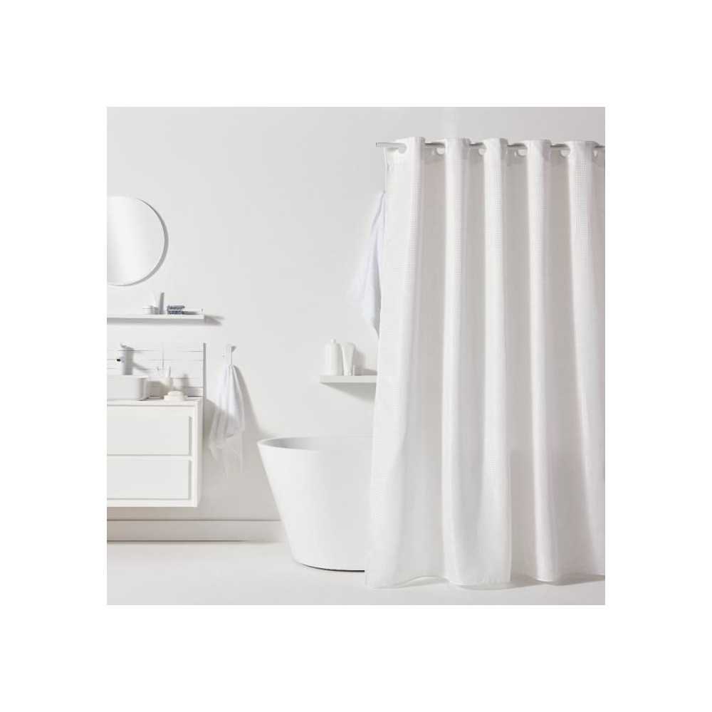 Rideau de douche gauffré - White - Polyester - 180 x 200 cm - 12 croc