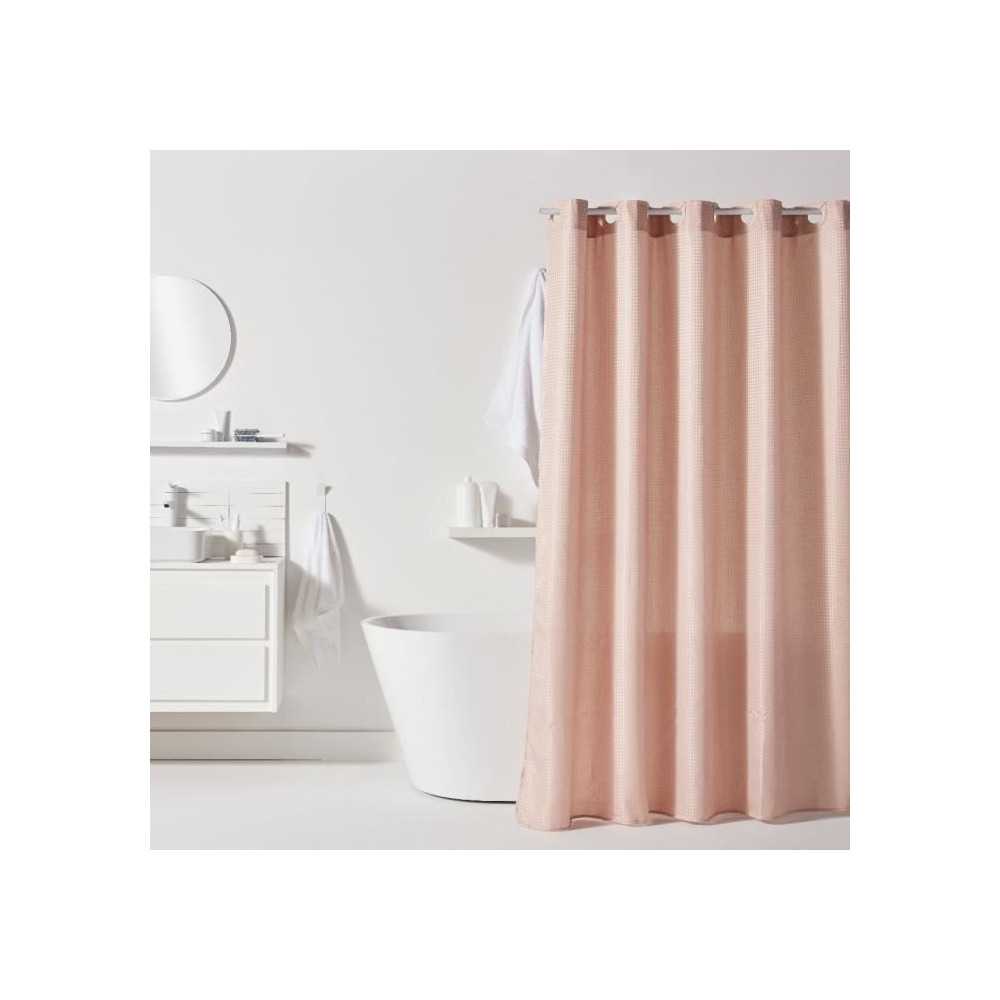 Rideau de douche gauffré - Pink - Polyester - 180 x 200 cm - 12 croch