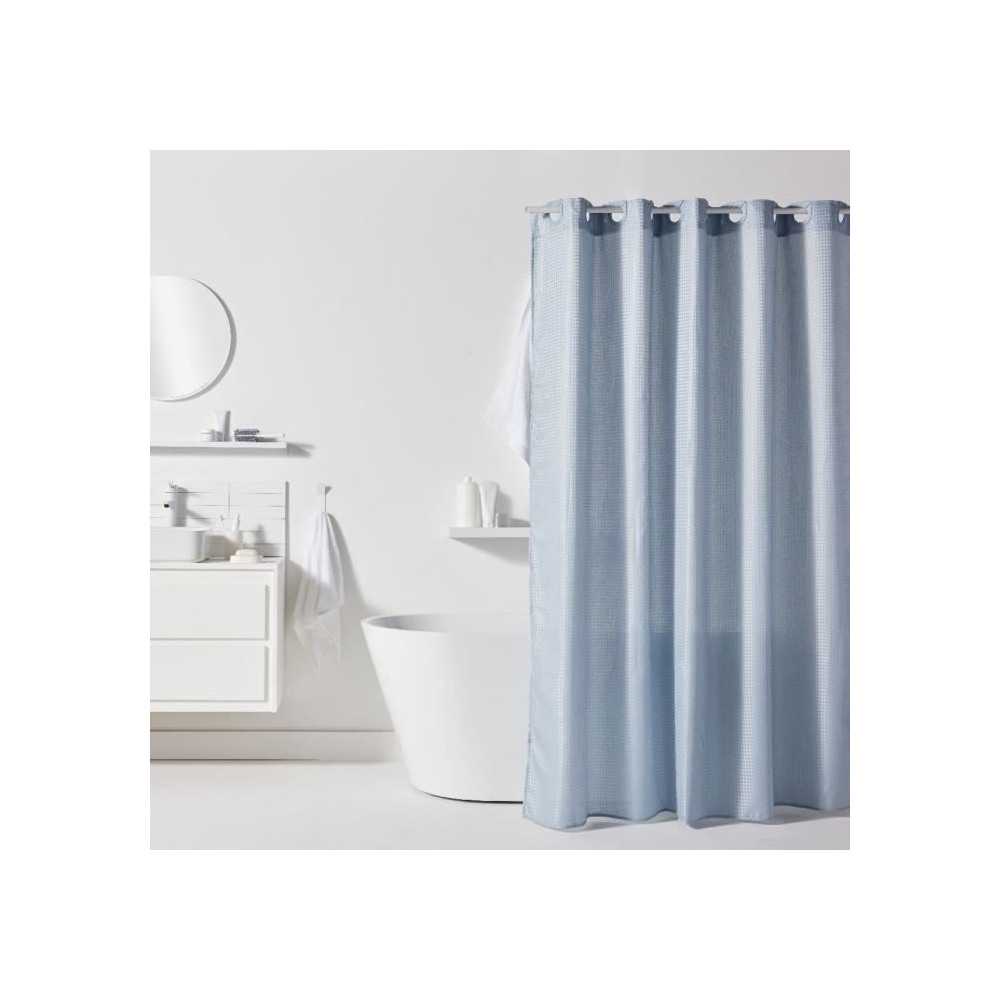 Rideau de douche gauffré - Blue - Polyester - 180 x 200 cm - 12 croch